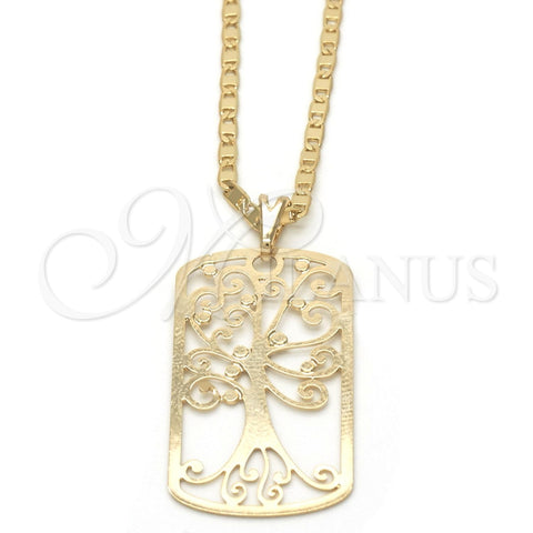 Collares con Dije 04.09.0165.18 Oro Laminado, Diseño de Ãrbol, Pulido, Tono Dorado (02 MM Thickness, 18 Inches Length)