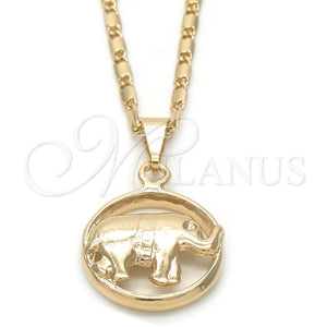 Collares con Dije 04.09.0166.18 Oro Laminado, Diseño de Elefante, Pulido, Tono Dorado (02 MM Thickness, 18 Inches Length)