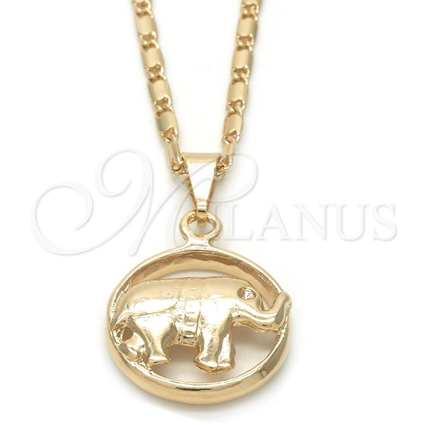 Collares con Dije 04.09.0166.18 Oro Laminado, Diseño de Elefante, Pulido, Tono Dorado (02 MM Thickness, 18 Inches Length)