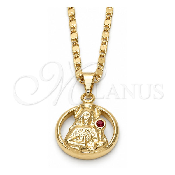 Collares con Dije 04.09.0168.18 Oro Laminado, Diseño de Sagrado Corazon de Jesus, con Zirconia Cubica Granate, Pulido, Tono Dorado (Grosor 02 MM, 18 Pulgadas de Largo)