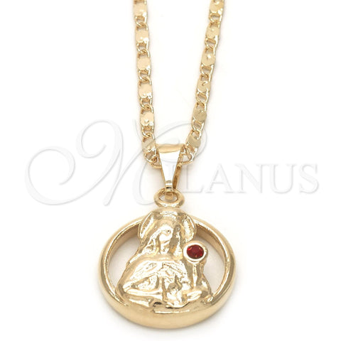 Collares con Dije 04.09.0168.18 Oro Laminado, Diseño de Sagrado Corazon de Jesus, con Granate Zirconia Cubica, Pulido, Tono Dorado (02 MM Thickness, 18 Inches Length)
