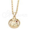 Collares con Dije 04.09.0168.18 Oro Laminado, Diseño de Sagrado Corazon de Jesus, con Granate Zirconia Cubica, Pulido, Tono Dorado (02 MM Thickness, 18 Inches Length)