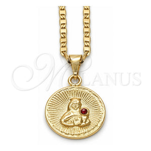 Collares con Dije 04.09.0168.1.18 Oro Laminado, Diseño de Sagrado Corazon de Maria, con Granate Zirconia Cubica, Pulido, Tono Dorado (02 MM Thickness, 18 Inches Length)