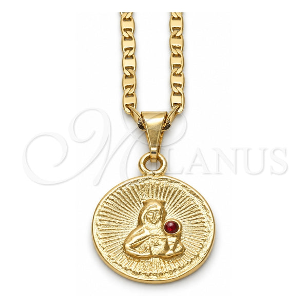 Collares con Dije 04.09.0168.1.18 Oro Laminado, Diseño de Sagrado Corazon de Maria, con Granate Zirconia Cubica, Pulido, Tono Dorado (02 MM Thickness, 18 Inches Length)