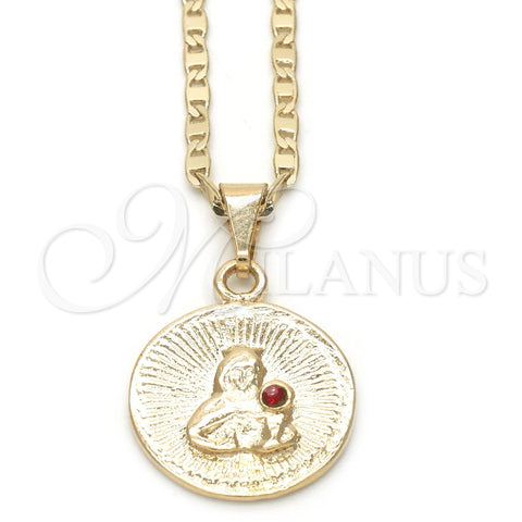 Collares con Dije 04.09.0168.1.18 Oro Laminado, Diseño de Sagrado Corazon de Maria, con Granate Zirconia Cubica, Pulido, Tono Dorado (02 MM Thickness, 18 Inches Length)