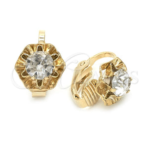 Arete Gancho Frances 02.09.0148 Oro Laminado, Diseño de Flor, con Blanca Zirconia Cubica, Pulido, Tono Dorado