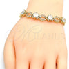 Pulsera Tennis 03.210.0073.08 Oro Laminado, Diseño de Llave Griega, con Blanca Zirconia Cubica, Pulido, Tono Dorado (10 MM Thickness, 8 Inches Length)