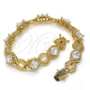 Pulsera Tennis 03.210.0073.08 Oro Laminado, Diseño de Llave Griega, con Blanca Zirconia Cubica, Pulido, Tono Dorado (10 MM Thickness, 8 Inches Length)
