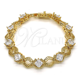 Pulsera Tennis 03.210.0073.08 Oro Laminado, Diseño de Llave Griega, con Blanca Zirconia Cubica, Pulido, Tono Dorado (10 MM Thickness, 8 Inches Length)