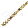 Pulsera Tennis 03.210.0073.1.08 Oro Laminado, Diseño de Llave Griega, con Granate and Blanca Zirconia Cubica, Pulido, Tono Dorado (10 MM Thickness, 8 Inches Length)
