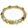 Pulsera Tennis 03.210.0073.1.08 Oro Laminado, Diseño de Llave Griega, con Granate and Blanca Zirconia Cubica, Pulido, Tono Dorado (10 MM Thickness, 8 Inches Length)