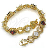 Pulsera Tennis 03.210.0073.1.08 Oro Laminado, Diseño de Llave Griega, con Granate and Blanca Zirconia Cubica, Pulido, Tono Dorado (10 MM Thickness, 8 Inches Length)