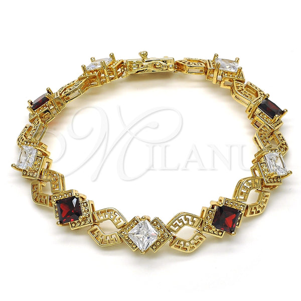 Pulsera Tennis 03.210.0073.1.08 Oro Laminado, Diseño de Llave Griega, con Granate and Blanca Zirconia Cubica, Pulido, Tono Dorado (10 MM Thickness, 8 Inches Length)
