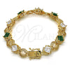 Pulsera Tennis 03.210.0073.3.08 Oro Laminado, Diseño de Llave Griega, con Verde and Blanca Zirconia Cubica, Pulido, Tono Dorado (10 MM Thickness, 8 Inches Length)
