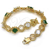Pulsera Tennis 03.210.0073.3.08 Oro Laminado, Diseño de Llave Griega, con Verde and Blanca Zirconia Cubica, Pulido, Tono Dorado (10 MM Thickness, 8 Inches Length)