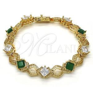 Pulsera Tennis 03.210.0073.3.08 Oro Laminado, Diseño de Llave Griega, con Verde and Blanca Zirconia Cubica, Pulido, Tono Dorado (10 MM Thickness, 8 Inches Length)