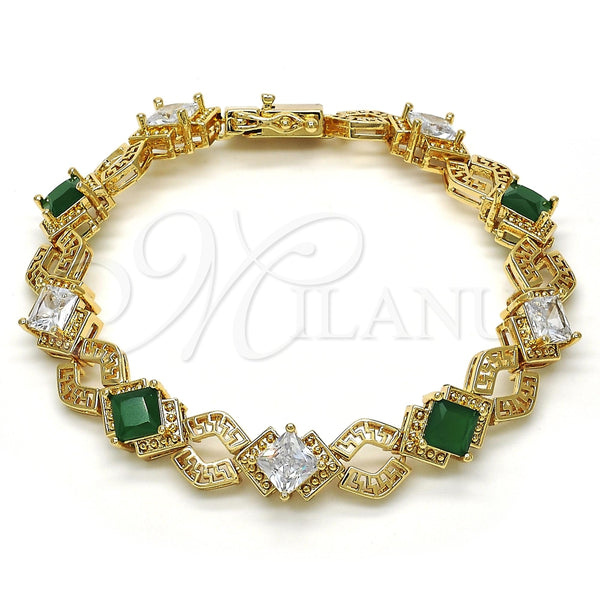 Pulsera Tennis 03.210.0073.3.08 Oro Laminado, Diseño de Llave Griega, con Verde and Blanca Zirconia Cubica, Pulido, Tono Dorado (10 MM Thickness, 8 Inches Length)