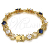 Pulsera Tennis 03.210.0073.4.08 Oro Laminado, Diseño de Llave Griega, con Zafiro Azul and Blanca Zirconia Cubica, Pulido, Tono Dorado (10 MM Thickness, 8 Inches Length)
