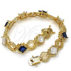 Pulsera Tennis 03.210.0073.4.08 Oro Laminado, Diseño de Llave Griega, con Zafiro Azul and Blanca Zirconia Cubica, Pulido, Tono Dorado (10 MM Thickness, 8 Inches Length)