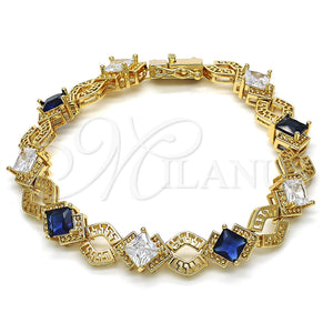 Pulsera Tennis 03.210.0073.4.08 Oro Laminado, Diseño de Llave Griega, con Zafiro Azul and Blanca Zirconia Cubica, Pulido, Tono Dorado (10 MM Thickness, 8 Inches Length)