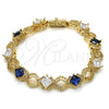 Pulsera Tennis 03.210.0073.4.08 Oro Laminado, Diseño de Llave Griega, con Zafiro Azul and Blanca Zirconia Cubica, Pulido, Tono Dorado (10 MM Thickness, 8 Inches Length)