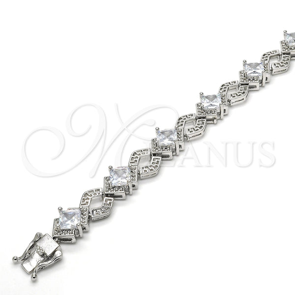 Pulsera Tennis 03.210.0073.5.08 Rodio Laminado, Diseño de Llave Griega, con Zirconia Cubica Blanca, Pulido, Rodinado (Grosor 10 MM, 8 Pulgadas de Largo)