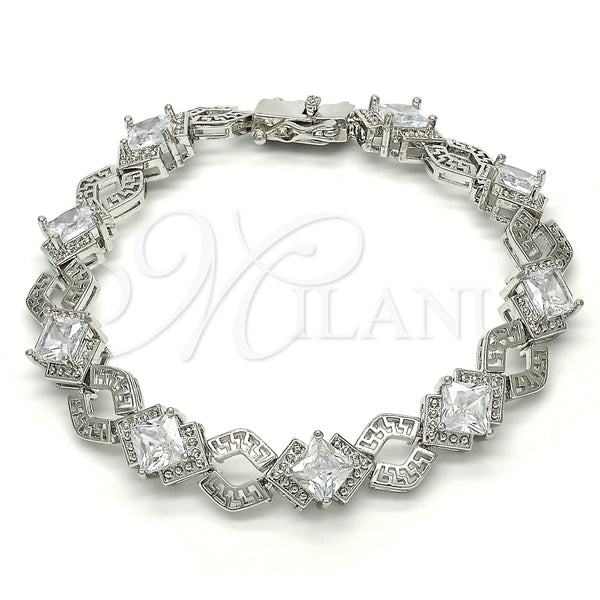 Pulsera Tennis 03.210.0073.5.08 Rodio Laminado, Diseño de Llave Griega, con Zirconia Cubica Blanca, Pulido, Rodinado (Grosor 10 MM, 8 Pulgadas de Largo)