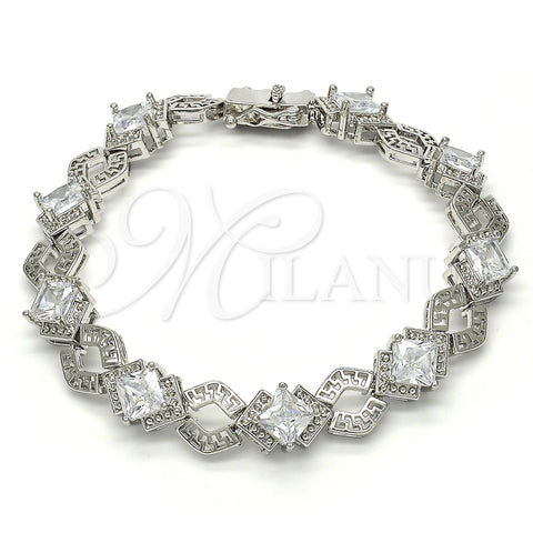 Pulsera Tennis 03.210.0073.5.08 Rodio Laminado, Diseño de Llave Griega, con Zirconia Cubica Blanca, Pulido, Rodinado (Grosor 10 MM, 8 Pulgadas de Largo)