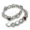 Pulsera Tennis 03.210.0073.6.08 Rodio Laminado, Diseño de Llave Griega, con Zirconia Cubica Granate y Blanca, Pulido, Rodinado (Grosor 10 MM, 8 Pulgadas de Largo)