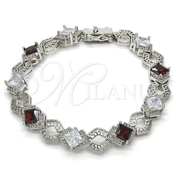 Pulsera Tennis 03.210.0073.6.08 Rodio Laminado, Diseño de Llave Griega, con Zirconia Cubica Granate y Blanca, Pulido, Rodinado (Grosor 10 MM, 8 Pulgadas de Largo)