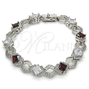 Pulsera Tennis 03.210.0073.6.08 Rodio Laminado, Diseño de Llave Griega, con Zirconia Cubica Granate y Blanca, Pulido, Rodinado (Grosor 10 MM, 8 Pulgadas de Largo)