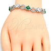 Pulsera Tennis 03.210.0073.7.08 Rodio Laminado, Diseño de Llave Griega, con Zirconia Cubica Verde y Blanca, Pulido, Rodinado (Grosor 10 MM, 8 Pulgadas de Largo)