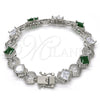 Pulsera Tennis 03.210.0073.7.08 Rodio Laminado, Diseño de Llave Griega, con Zirconia Cubica Verde y Blanca, Pulido, Rodinado (Grosor 10 MM, 8 Pulgadas de Largo)