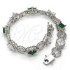 Pulsera Tennis 03.210.0073.7.08 Rodio Laminado, Diseño de Llave Griega, con Zirconia Cubica Verde y Blanca, Pulido, Rodinado (Grosor 10 MM, 8 Pulgadas de Largo)