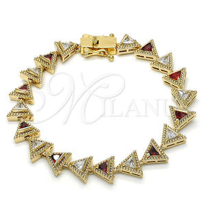 Pulsera Tennis 03.210.0074.1.08 Oro Laminado, con Granate and Blanca Zirconia Cubica, Pulido, Tono Dorado (09 MM Thickness, 8 Inches Length)