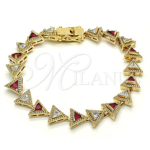 Pulsera Tennis 03.210.0074.2.08 Oro Laminado, con Rubi and Blanca Zirconia Cubica, Pulido, Tono Dorado (09 MM Thickness, 8 Inches Length)
