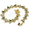 Pulsera Tennis 03.210.0074.3.08 Oro Laminado, con Verde and Blanca Zirconia Cubica, Pulido, Tono Dorado (09 MM Thickness, 8 Inches Length)