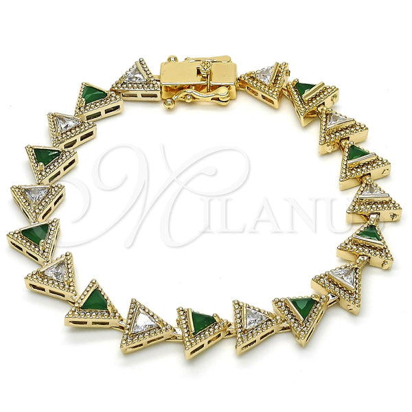 Pulsera Tennis 03.210.0074.3.08 Oro Laminado, con Verde and Blanca Zirconia Cubica, Pulido, Tono Dorado (09 MM Thickness, 8 Inches Length)