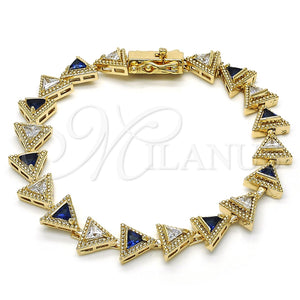 Pulsera Tennis 03.210.0074.4.08 Oro Laminado, con Zafiro Azul and Blanca Zirconia Cubica, Pulido, Tono Dorado (09 MM Thickness, 8 Inches Length)