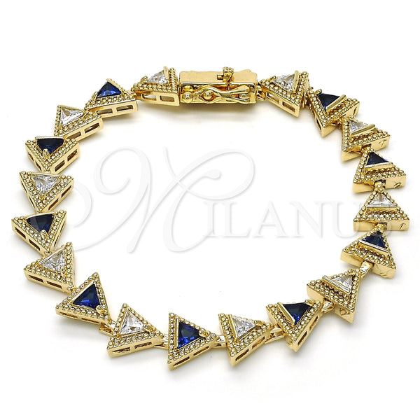 Pulsera Tennis 03.210.0074.4.08 Oro Laminado, con Zafiro Azul and Blanca Zirconia Cubica, Pulido, Tono Dorado (09 MM Thickness, 8 Inches Length)
