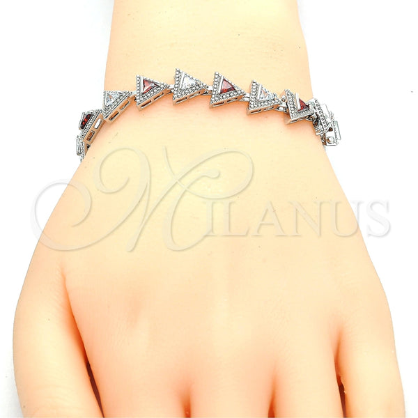 Pulsera Tennis 03.210.0074.6.08 Rodio Laminado, con Zirconia Cubica Granate y Blanca, Pulido, Rodinado (Grosor 09 MM, 8 Pulgadas de Largo)