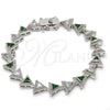 Pulsera Tennis 03.210.0074.7.08 Rodio Laminado, con Zirconia Cubica Verde y Blanca, Pulido, Rodinado (Grosor 09 MM, 8 Pulgadas de Largo)