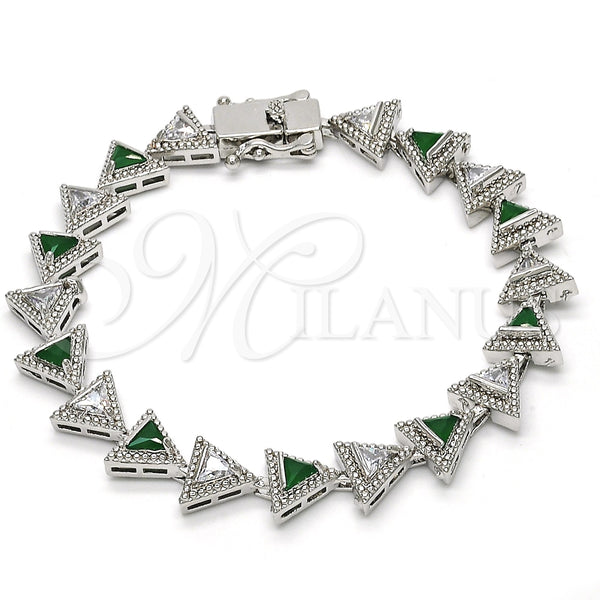 Pulsera Tennis 03.210.0074.7.08 Rodio Laminado, con Zirconia Cubica Verde y Blanca, Pulido, Rodinado (Grosor 09 MM, 8 Pulgadas de Largo)