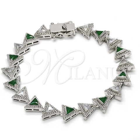 Pulsera Tennis 03.210.0074.7.08 Rodio Laminado, con Zirconia Cubica Verde y Blanca, Pulido, Rodinado (Grosor 09 MM, 8 Pulgadas de Largo)
