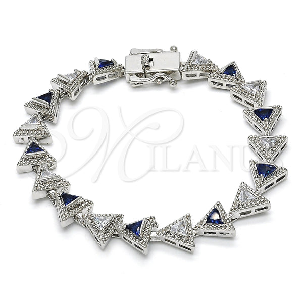 Pulsera Tennis 03.210.0074.8.08 Rodio Laminado, con Zirconia Cubica Zafiro Azul y Blanca, Pulido, Rodinado (Grosor 09 MM, 8 Pulgadas de Largo)