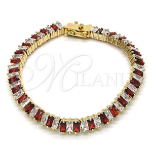 Pulsera Tennis 03.210.0075.1.08 Oro Laminado, Diseño de Baguette, con Granate and Blanca Zirconia Cubica, Pulido, Tono Dorado (06 MM Thickness, 8 Inches Length)