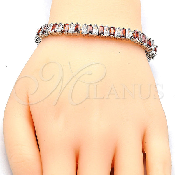 Pulsera Tennis 03.210.0075.5.08 Rodio Laminado, con Zirconia Cubica Granate y Blanca, Pulido, Rodinado (Grosor 06 MM, 8 Pulgadas de Largo)