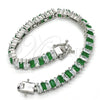 Pulsera Tennis 03.210.0075.6.08 Rodio Laminado, con Zirconia Cubica Verde y Blanca, Pulido, Rodinado (Grosor 06 MM, 8 Pulgadas de Largo)