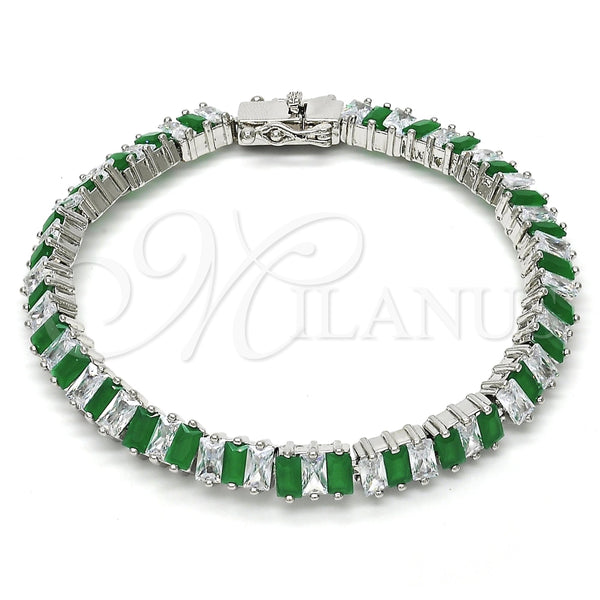 Pulsera Tennis 03.210.0075.6.08 Rodio Laminado, con Zirconia Cubica Verde y Blanca, Pulido, Rodinado (Grosor 06 MM, 8 Pulgadas de Largo)