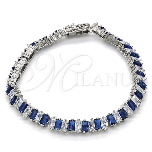Pulsera Tennis 03.210.0075.7.08 Rodio Laminado, con Zirconia Cubica Zafiro Azul y Blanca, Pulido, Rodinado (Grosor 06 MM, 8 Pulgadas de Largo)